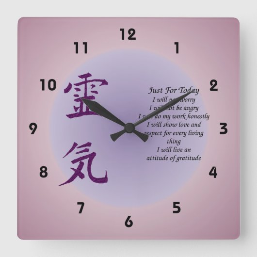 霊気記号(今日のみ感動的) スクエア壁時計 (正面)