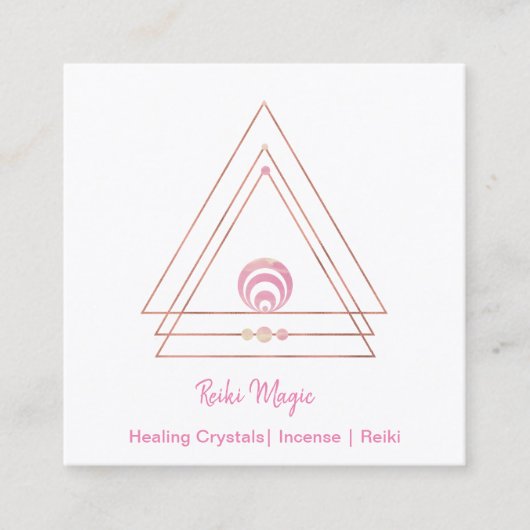 霊気魔法ピンク&バラ金ゴールド スクエア名刺 (正面)