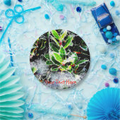 霜で覆われたホリーとベリーのクリスマス ペーパープレート (パーティー)