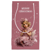 霜とピンクのノスタルジックなメリークリスマス淡い色の。 スモールペーパーバッグ (正面)