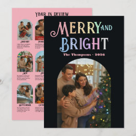 霜のついたパステルカラーの「一年を振り返って」写真クリスマス シーズンカード