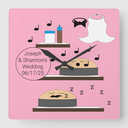 霜のない結婚ケーキ: スクエア壁時計 (正面)