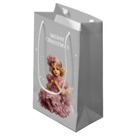 霜のピンクでノスタルジックなメリークリスマス スモールペーパーバッグ