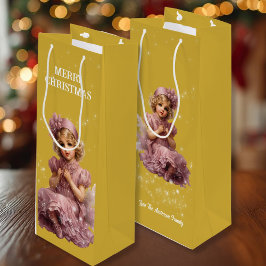 霜のピンクでノスタルジックなメリークリスマス ワインギフトバッグ