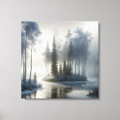 霜の凍ってい降った木のある川 キャンバスプリント (正面)