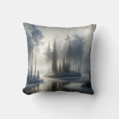 霜の凍ってい降った木のある川 クッション (正面)