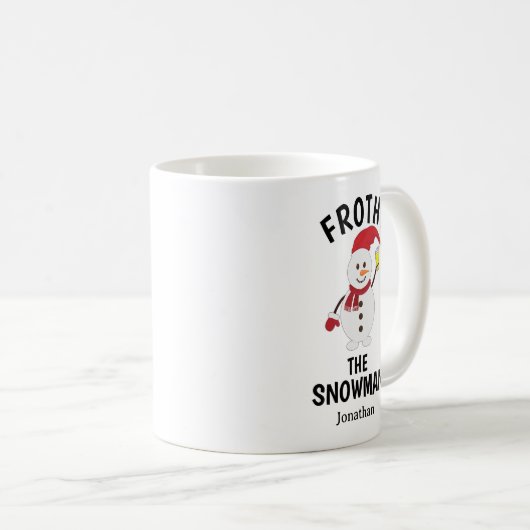 霜の降りたおもしろい雪だるまパーソナライズされた コーヒーマグカップ (正面右)