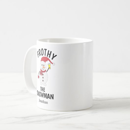 霜の降りたおもしろい雪だるまパーソナライズされた コーヒーマグカップ (正面左)
