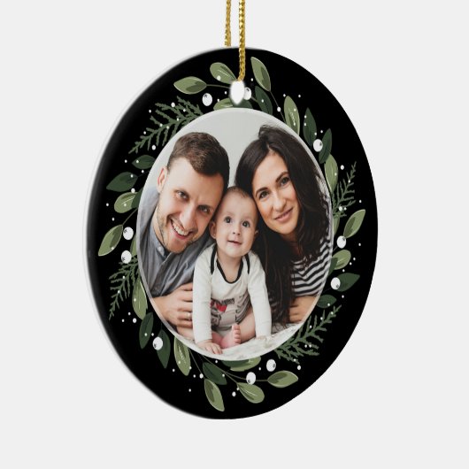 霜の降りたな緑のリース セラミックオーナメント (右)