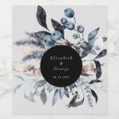 霜の降りたほこりっぽい青い冬のフローラモノグラ結婚ム ワインラベル (シングルラベル)