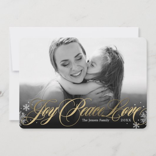 霜の降りたような美しいホリデー写真カード ブラック シーズンカード (正面)