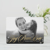 霜の降りたような美しいホリデー写真カード ブラック シーズンカード (スタンド正面)