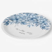 霜の降りたグレイ青フローラ結婚ズ ペーパープレート (アングル)