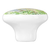 霜の降りたジュニパーの枝にロビンの鳥 セラミックノブ (側面)