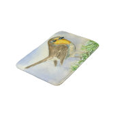 霜の降りたジュニパーの枝にロビンの鳥 バスマット (アングル)