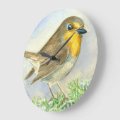 霜の降りたジュニパーの枝にロビンの鳥 ラージ壁時計 (傾斜)