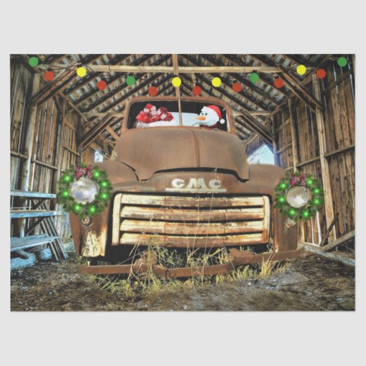 霜の降りたヴィンテージGMCトラックのクリスマス走 薄葉紙 (正面)