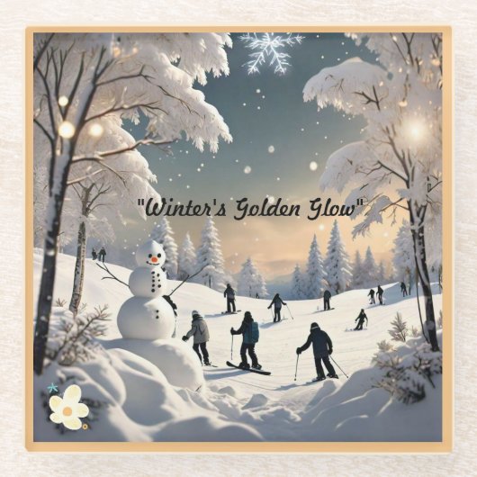 霜の降りた冬の朝 ガラスコースター (正面)