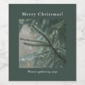 霜の降りた冬の松のクリスマス ワインラベル (シングルラベル)