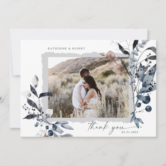 霜の降りた冬フローラお礼結婚カード (正面)