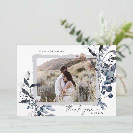 霜の降りた冬フローラお礼結婚カード (スタンド正面)