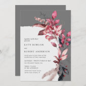 霜の降りた冬赤フローラ結婚式招待状 (正面/裏面)