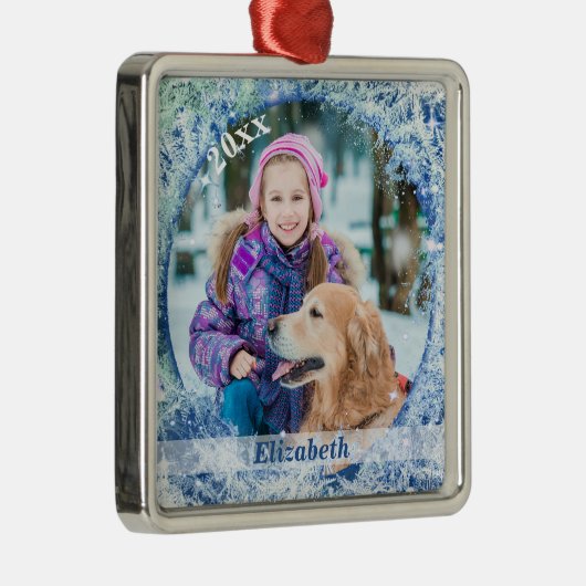 霜の降りた凍ってい写真フレームパーソナライズされた メタルオーナメント (右)