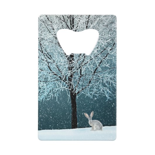 霜の降りた夕べの木 クレジットカード栓抜き (正面)