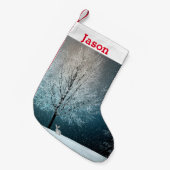 霜の降りた夕べの木 スモールクリスマスストッキング (正面 (吊り時))