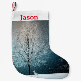 霜の降りた夕べの木 スモールクリスマスストッキング