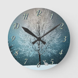 霜の降りた夕べの木 ラウンド壁時計