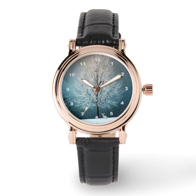霜の降りた夕べの木 腕時計 (正面)