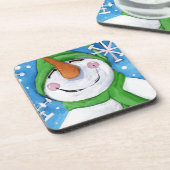 霜の降りた幸せな雪だるま コースター (左側)