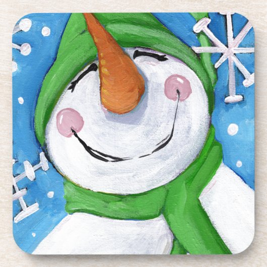 霜の降りた幸せな雪だるま コースター (正面)