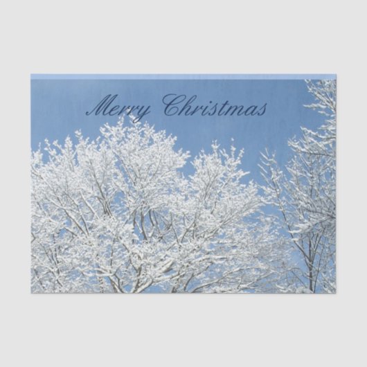 霜の降りた木のクリスマスティッシュのある青い空 薄葉紙 (正面)