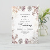 霜の降りた松ぼっくり冬のウェディング 招待状 (スタンド正面)