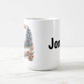 霜の降りた森の個性的な冬のリス コーヒーマグカップ (中央)