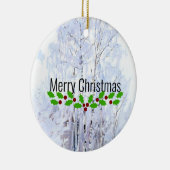 霜の降りた樺の木の木、クリスマスの挨拶 セラミックオーナメント (右)