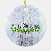 霜の降りた樺の木の木、クリスマスの挨拶 セラミックオーナメント (裏面)