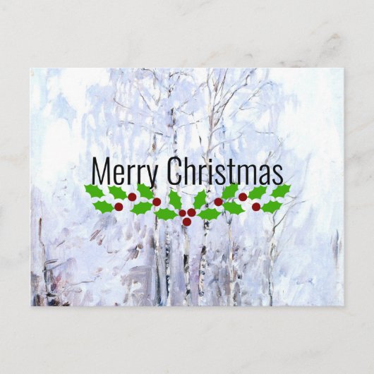 霜の降りた樺の木の木、クリスマスの挨拶 ポストカード (正面)