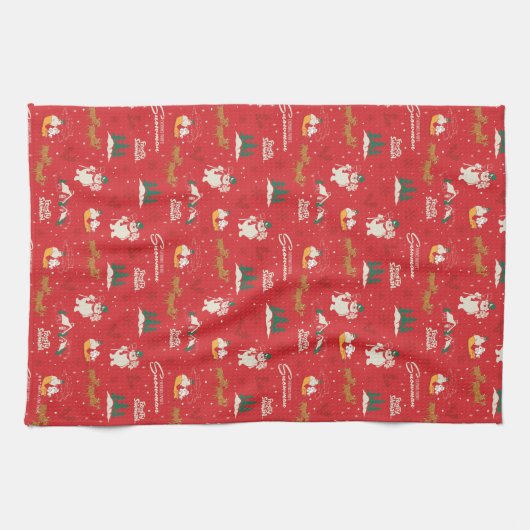 霜の降りた皆さんのお気に入りの雪だるま キッチンタオル (横)