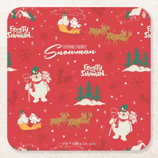 霜の降りた皆さんのお気に入りの雪だるま スクエアペーパーコースター (正面)