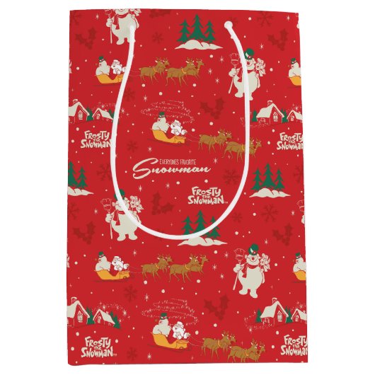 霜の降りた皆さんのお気に入りの雪だるま ミディアムペーパーバッグ (正面)