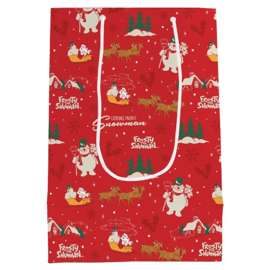 霜の降りた皆さんのお気に入りの雪だるま ミディアムペーパーバッグ (裏面)