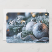 霜の降りた緑に飾られた優雅なオーナメント 法人向け シーズンカード (正面)