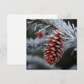 霜の降りた葉、松ぼっくりホリデーグリーティングカード シーズンカード (正面/裏面)