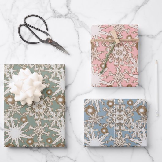 霜の降りた金ゴールドトリミング雪 ラッピングペーパーシート (正面)