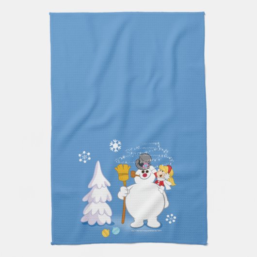 霜の降りた雪だるま™ |カレン霜の降りた冬のおもしろい キッチンタオル (縦)