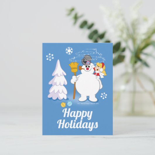 霜の降りた雪だるま™ |カレン霜の降りた冬のおもしろい シーズンポストカード (スタンド正面)