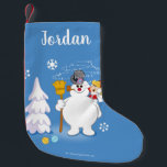 霜の降りた雪だるま™ |カレン霜の降りた冬のおもしろい スモールクリスマスストッキング<br><div class="desc">外で冬のおもしろいを一緒に持霜の降りたって来るためにカレンは雪だるまを生き生きとしているチェックアウト！</div>